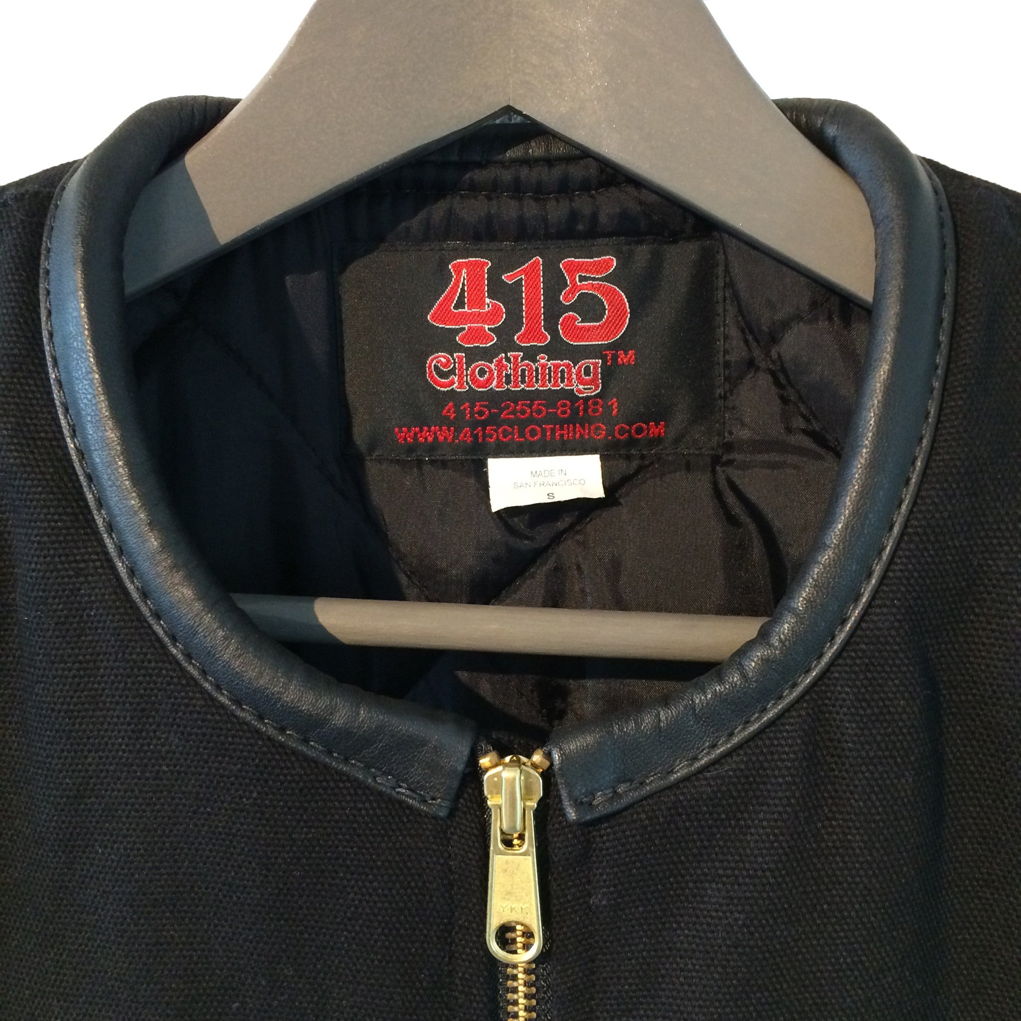 415 CLOTHING] 415クロージング レザートリムのベスト 黒 – Link