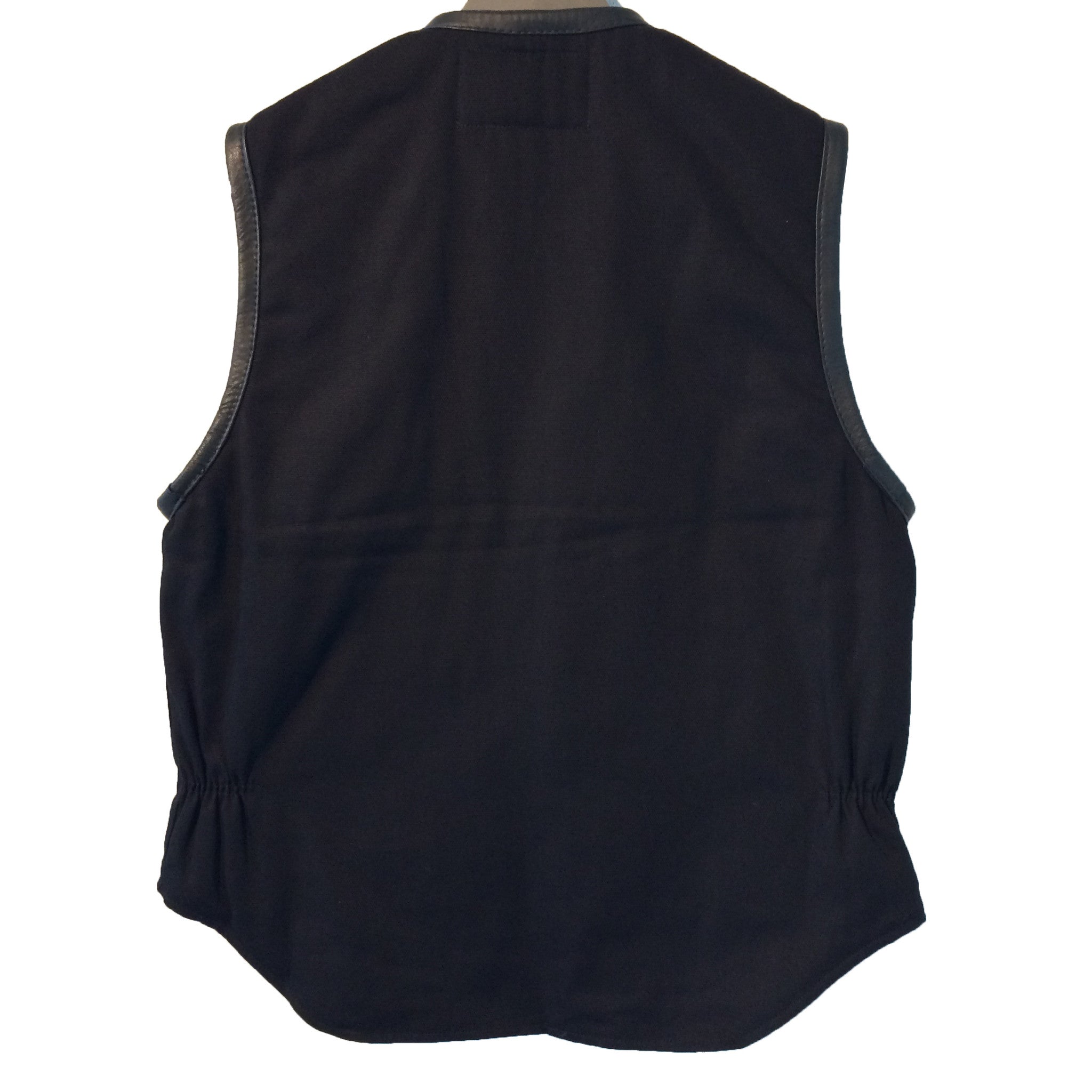415 CLOTHING] 415クロージング レザートリムのベスト 黒 – Link