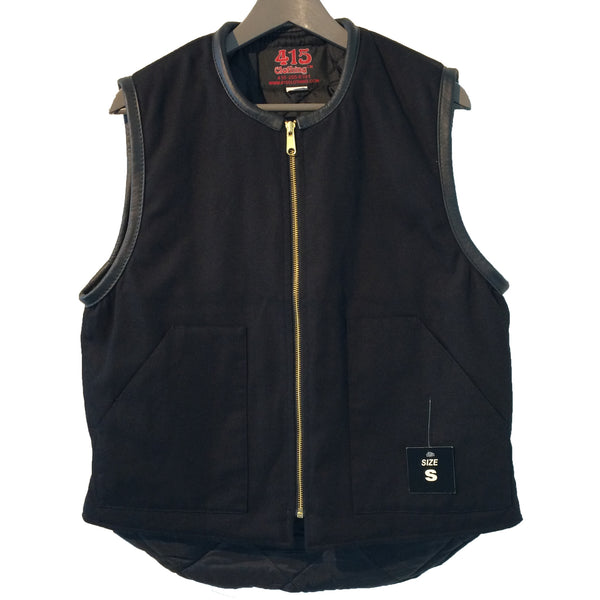 415 CLOTHING] 415クロージング レザートリムのベスト 黒 – Link 