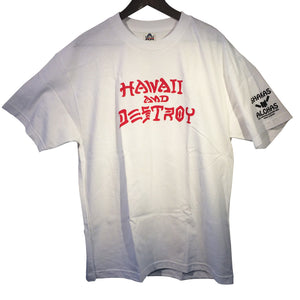 [Shakas x Alohas] Hawaii & Destroy Tee (ハワイ&ディストロイ 半袖 Tシャツ) 『白』